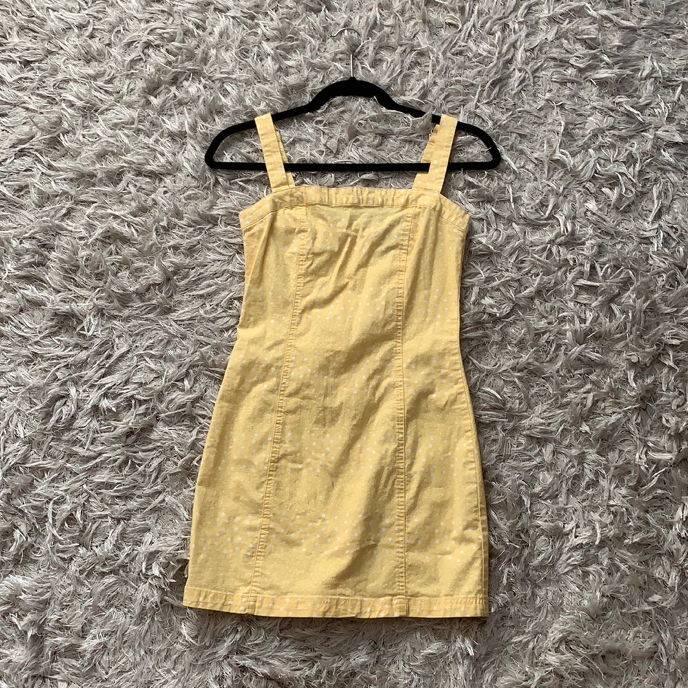 Yellow Slim White Polka Dotted Dress